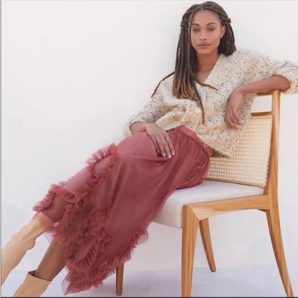 ANTHROPOLOGIE Cropped Shimmery Sweater Cardigan Button Front Tops Ivory XS NWT - Picture 3 of 6